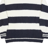 TOMMY JEANS Womens Navy & White Striped Jumper Crew Neck Chunky Knit XXS Wool