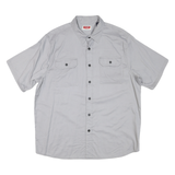 WRANGLER Mens Grey Cotton Blend Short Sleeve Shirt L Button Pocket Casual
