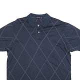 NAUTICA Mens Navy Blue Argyle Short Sleeve Polo Shirt L Cotton Blend Casual