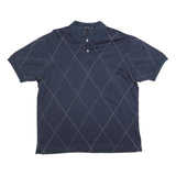 NAUTICA Mens Navy Blue Argyle Short Sleeve Polo Shirt L Cotton Blend Casual
