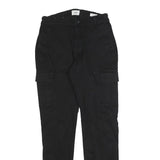 C&A Mens Cotton Blend Black Slim Cargo Trousers W30 L32 Smart Casual Zip Closure