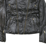 WILSON Womens Black Leather Biker Jacket M Zip Soft Real Stylish Zipped