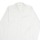 Mens White Striped Cotton Shirt M Classic Button Collar Long Sleeve