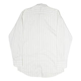 Mens White Striped Cotton Shirt M Classic Button Collar Long Sleeve