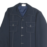 Mens Navy Blue Plain Shirt M Jacket Style Contrast Stitching