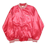 CARDINAL Mens Red Satin Jacket L Nylon Chalet Lounge Vintage Button-Up Retro