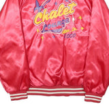 CARDINAL Mens Red Satin Jacket L Nylon Chalet Lounge Vintage Button-Up Retro