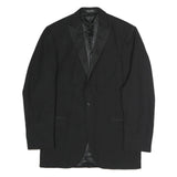 Mens Black Cotton Classic Button Jacket L Formal Plain Satin Lapel
