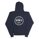 CHAMPION Mens Navy Blue Pullover Hoodie M UMC Graphic Print