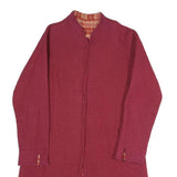 Womens Red Polyester Blend Button Jacket L Plain Classic Long Sleeve Elegant