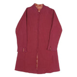 Womens Red Polyester Blend Button Jacket L Plain Classic Long Sleeve Elegant