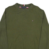 TOMMY HILFIGER Mens Green Cotton Blend Plain Crew Neck Basic Knit Jumper M
