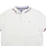 TOMMY HILFIGER Mens White Polo Shirt L Cotton Short Sleeve Logo Casual Basic