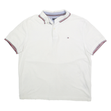 TOMMY HILFIGER Mens White Polo Shirt L Cotton Short Sleeve Logo Casual Basic