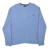 CHAPS Mens Blue Cable Knit Crew Neck Jumper XL Cotton Blend Classic Style