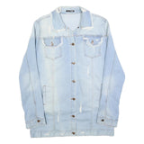 FASHION NOVA Womens Blue Denim Jacket XL Cotton Distressed Button Fastening Long