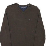 TOMMY HILFIGER Mens Brown Plain Cotton Blend Pullover V-Neck Jumper S