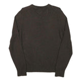 TOMMY HILFIGER Mens Brown Plain Cotton Blend Pullover V-Neck Jumper S