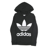 ADIDAS Womens Black Hoodie UK 6 Cotton Blend Pullover Large Logo Hooded