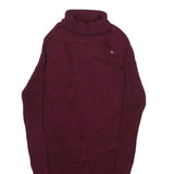 IT'S OUR TIME Womens Maroon Plain Roll Neck Basic Knit L Rayon Jumper