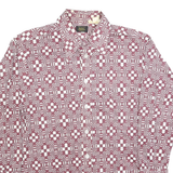 JC PENNY Mens Burgundy & White Check Rayon Shirt M Long Sleeve Casual