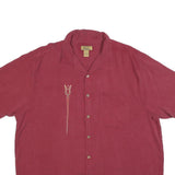 TRI-MOUNTAIN Mens Maroon Silk Shirt 2XL Relaxed Fit Casual Short Sleeve