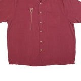 TRI-MOUNTAIN Mens Maroon Silk Shirt 2XL Relaxed Fit Casual Short Sleeve