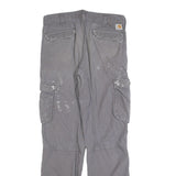 CARHARTT Mens Cotton Blend Grey Relaxed Cargo Trousers W32 L31 Durable Workwear