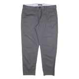 TOMMY HILFIGER Mens Cotton Grey Regular Straight Trousers W36 L30 Classic Zip