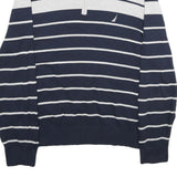 NAUTICA Mens Navy & Grey Striped Pullover Jumper Quarter Zip Cable Knit XL