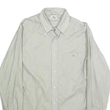 LACOSTE Mens White & Grey Shirt M Cotton Button-Down Collar Long Sleeve Classic