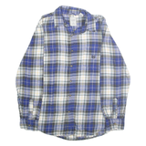 CHAPS Mens Blue & White Plaid Cotton Flannel Shirt M Casual Stylish Button-Down
