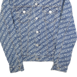 GUESS Mens Blue Denim Button Jacket S Cotton Printed Logo Patterned