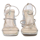 STEVE MADDEN Gem Embellished Womens Block Heel Strappy Sandals Nude Synthetic UK