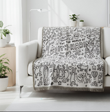 Anycozy Jacquard Graffiti Throw Blanket – Soft Tassel Sofa & Bed Cover