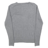 TOMMY HILFIGER Girls Grey Plain Cotton Jumper V-Neck Cable Knit L Lightweight