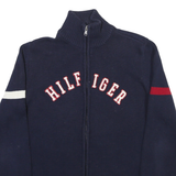 TOMMY HILFIGER Womens Navy Blue Patterned Zip-Up Cable Knit L Jumper Cotton