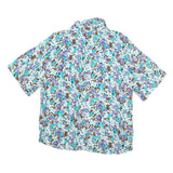 ZARA Womens Blue Brown Floral Printed Basic Short Sleeve Shirt L Light Top