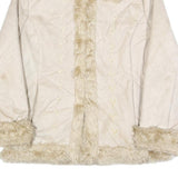 GAZOZ Womens Cream Beige Faux Fur Trim Button Jacket XL Polyester Winter