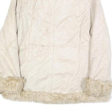 GAZOZ Womens Cream Beige Faux Fur Trim Button Jacket XL Polyester Winter