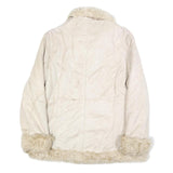 GAZOZ Womens Cream Beige Faux Fur Trim Button Jacket XL Polyester Winter