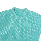 Womens Blue Printed Shirt Short Sleeve Collared Pocket M Lightweight Polyester