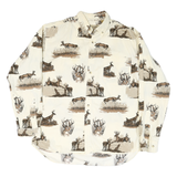 FIELD TESTED Mens Cream & Brown Deer Print Cotton Blend Shirt M Button-Down
