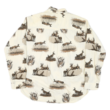 FIELD TESTED Mens Cream & Brown Deer Print Cotton Blend Shirt M Button-Down