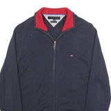 TOMMY HILFIGER Mens Navy & Red Plain Jumper Zip Crew Neck Cotton M