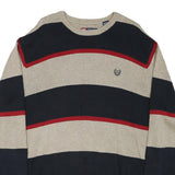 CHAPS Mens Beige & Navy Patterned Jumper Crew Neck Basic Knit L Cotton Blend