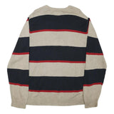 CHAPS Mens Beige & Navy Patterned Jumper Crew Neck Basic Knit L Cotton Blend
