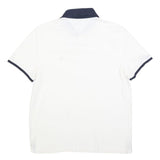 TOMMY HILFIGER Mens White & Navy Polo Shirt M Cotton Blend Classic Fit Short