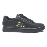GUESS Womens Black Leather Lace-Up Trainer UK 6 Stylish Gold Stud Detail