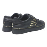 GUESS Womens Black Leather Lace-Up Trainer UK 6 Stylish Gold Stud Detail